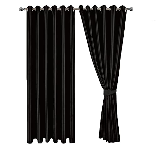 MILANO COLLECTIONS® Blackout Curtains for Bedroom & Living Room - Thermal Insulated Eyelet Curtains, 2 Panels with Tiebacks - Noise-Reducing, Sunlight Blocking Drapes for Home Décor (Black)