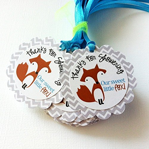 Thanks for Showering Our Sweet Little Fox Favor Gift Tags for Baby Shower Party Celebration - Set of 12 - Thumbnail 2
