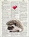 Dictionary Art Print - I Love You Valentine Hedgehog with Heart - Printed on Recycled Vintage Dictionary Paper - 8