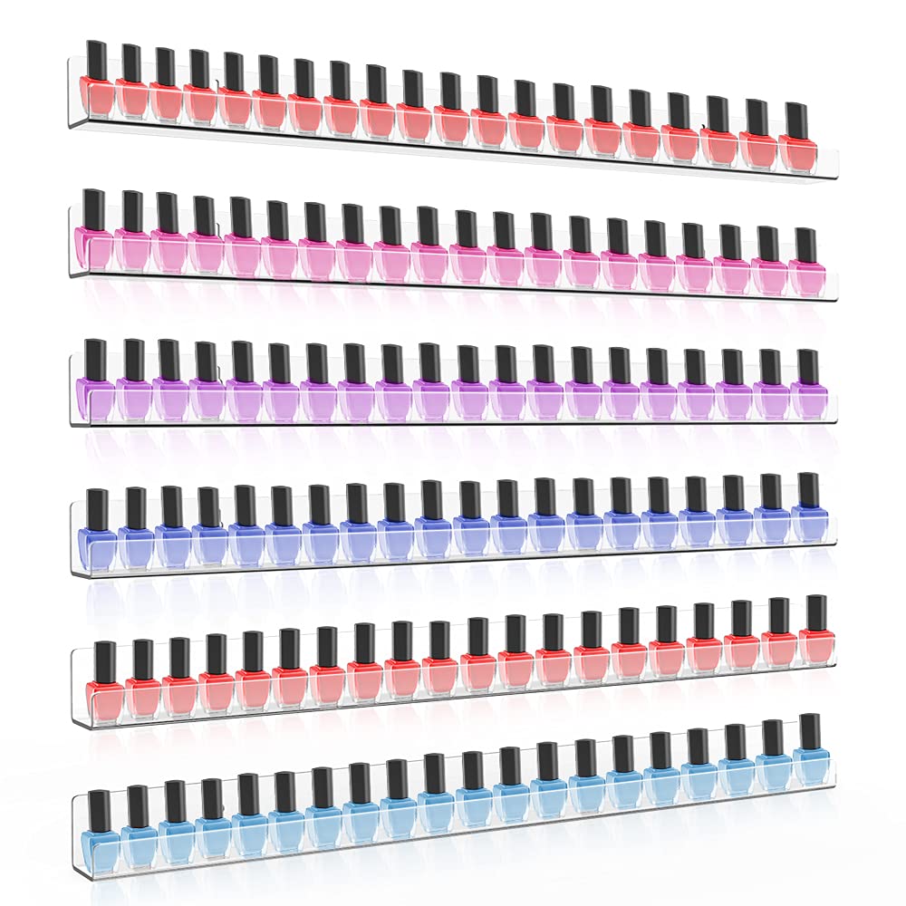 Sezanrpt Clear Nail Polish Organizer Wall Mounted, 24 Inches Acrylic Shelf for 150 Bottles, 6 Pack