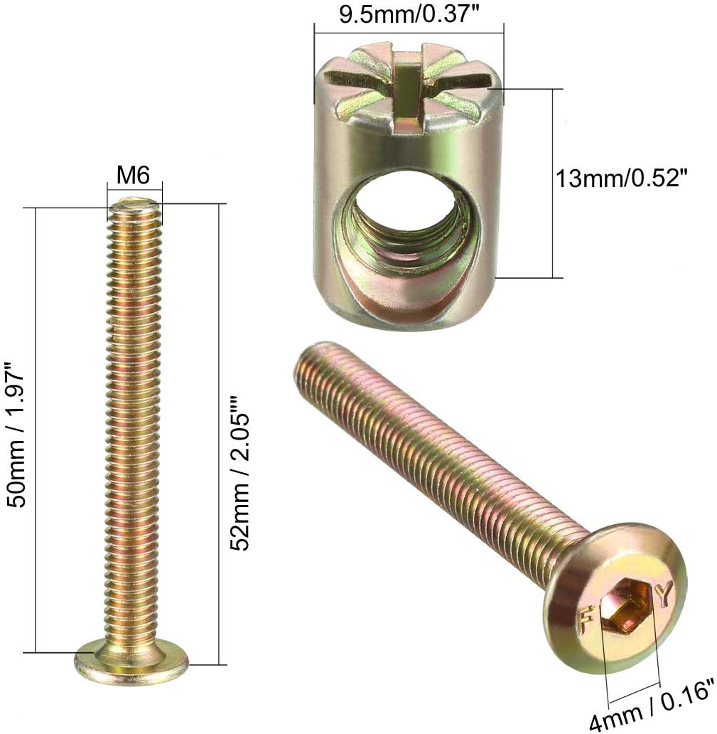 sourcing map M6x50mm Furniture Bolt Nut Set Hex Socket Screw with Barrel Nuts for Beds Headboards Chairs 8 Sets - Image 4