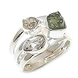 Rough Moldavite & Herkimer Diamond Ring Gemstone