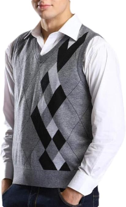 Fly Year Jp メンズビジネスvネックノースリーブスリムフィットアーガイルニットセーターベスト 2 Xx S セーター 通販 Amazon