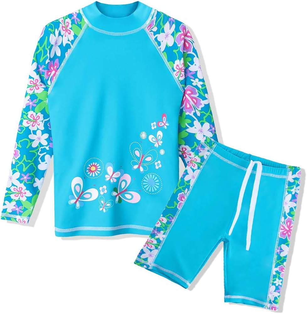 Baby Girls 2 Pieces Top Shirt & Board Shorts Swimsuit Kids Long Sleeve