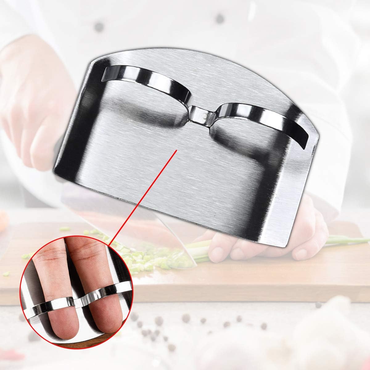 Alanfox 2pcs Stainless Steel Double Finger Guards for Cutting Knife Cutting Protector Kitchen Tool Guard Finger Protector Avoid Hurting When Slicing and Chopping (Double finger): Kitchen & Dining
