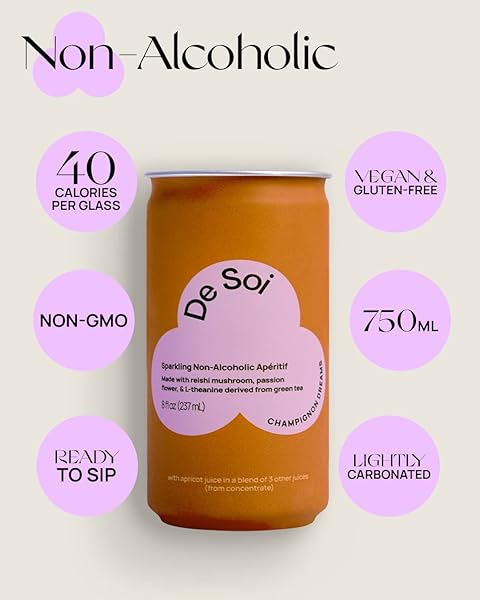 DE SOI CHAMPIGNON DREAMS BY KATY PERRY – SPARKLING BEVERAGES, NATURAL BOTANICALS, ADAPTOGEN DRINK, REISHI MUSHROOM, VEGAN, GLUTEN-FREE, READY TO DRINK 4-PACK CANS (8 FL OZ)
