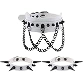 FM FM42 Multicolor PU Simulated Leather Black-tone Spikes Rivets Chain Collar Choker Necklace and Bracelet Set