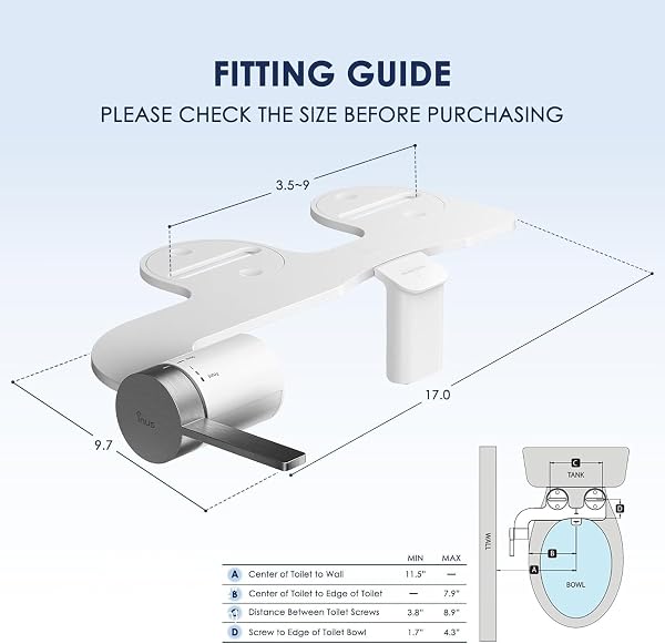 INUS DUAL NOZZLE BIDET ATTACHMENT FOR EXISTING TOILETS SEAT,SLIM NON-ELECTRIC BIDET TOILET SEAT ATTACHMENT WITH EASY-TO-HOLD DESIGN CONTROL-STAINLESS STEEL COLOR