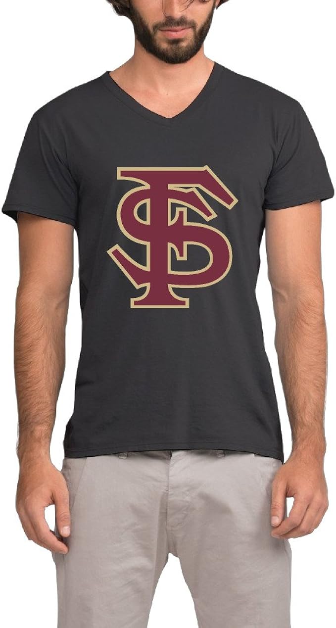 Mens FSU Logo Florida State University Football Solid V-neck Tee Shirt