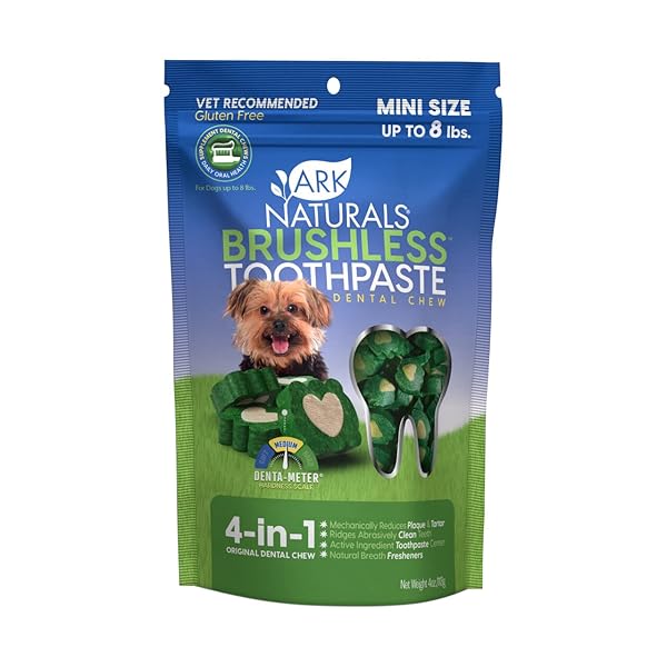 ARK NATURALS BRUSHLESS TOOTHPASTE, DOG DENTAL CHEWS FOR MINI BREEDS, FRESHENS BREATH, HELPS REDUCE PLAQUE & TARTAR, 4OZ, 1 PACK