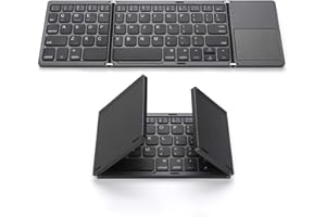 MIUCDA AVATTO Wireless Folding Keyboard Mini BT Keyboard with Touchpad Rechargeable Portable Travel Pocket Size Keyboard for Windows Android iOS Smartphone Tablet Laptop