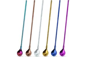 HAIJSEVR 6 PCS Reusable Stainless Steel Spoon Straws, Long Handle Drinking Spoon Straws for Ice Cream Sundaes, Coffee, Cold D