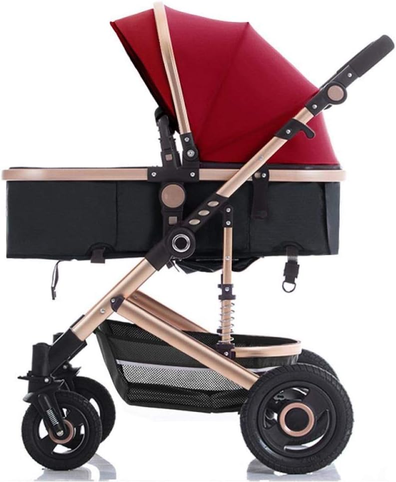 red bassinet stroller