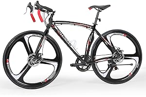 Max4out 700C Wheel Road Commuter Bike, 14/21 Speed Shifter, Dual Disc Brakes Racing Bicycle with Light Aluminum Alloy Frame for Adult Men and Women