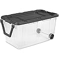 Sterilite 2-Pack Stackable Storage Bins w/ Latching Lids & Wheels, 160 Qt., Gray Lid