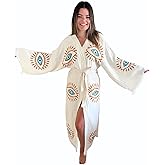 Handmade Evil Eye Kimono - Women Beach Cover Up - Festival Bohemian Robe - Boho Cotton Cardigan - Dressing Gown