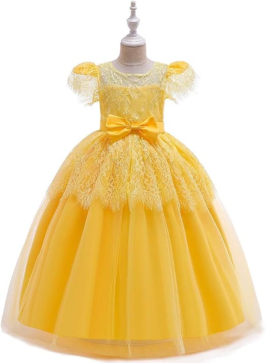 Amazon Co Jp 子供ドレス ロングドレス パーティーのために女の子のドレススカートレースロングドレス子供ウェディングプリンセススカートドレス 演奏会 フォーマル 入園式 結婚式 ワンピース 色 Yellow Size 140cm ホーム キッチン