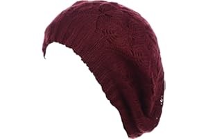BE YOUR OWN STYLE BYOS Women Mid-Weight Slouchy Leafy Cutout Crochet Soft Knit French Beret Hat