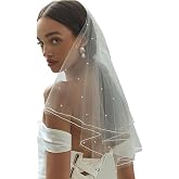 AOREAS White Short Wedding Veil Pearl Rhinestone Bride Veils Bridal Veils Bachelorette Party Veil for Brides and Women