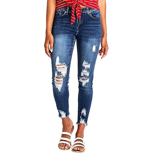 Resfeber Women's Ripped Boyfriend Jeans Cute Distressed Jeans Stretch Skinny Jeans with Hole