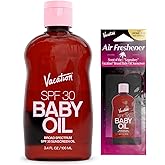 Vacation Baby Oil SPF 30 & Air Freshener Bundle, Hydrating & Nourishing, Mineral-Oil Free, Lightweight Formula, Transparent On All Skin Tones, Travel Size Sunscreen, 3.4 Fl. Oz.