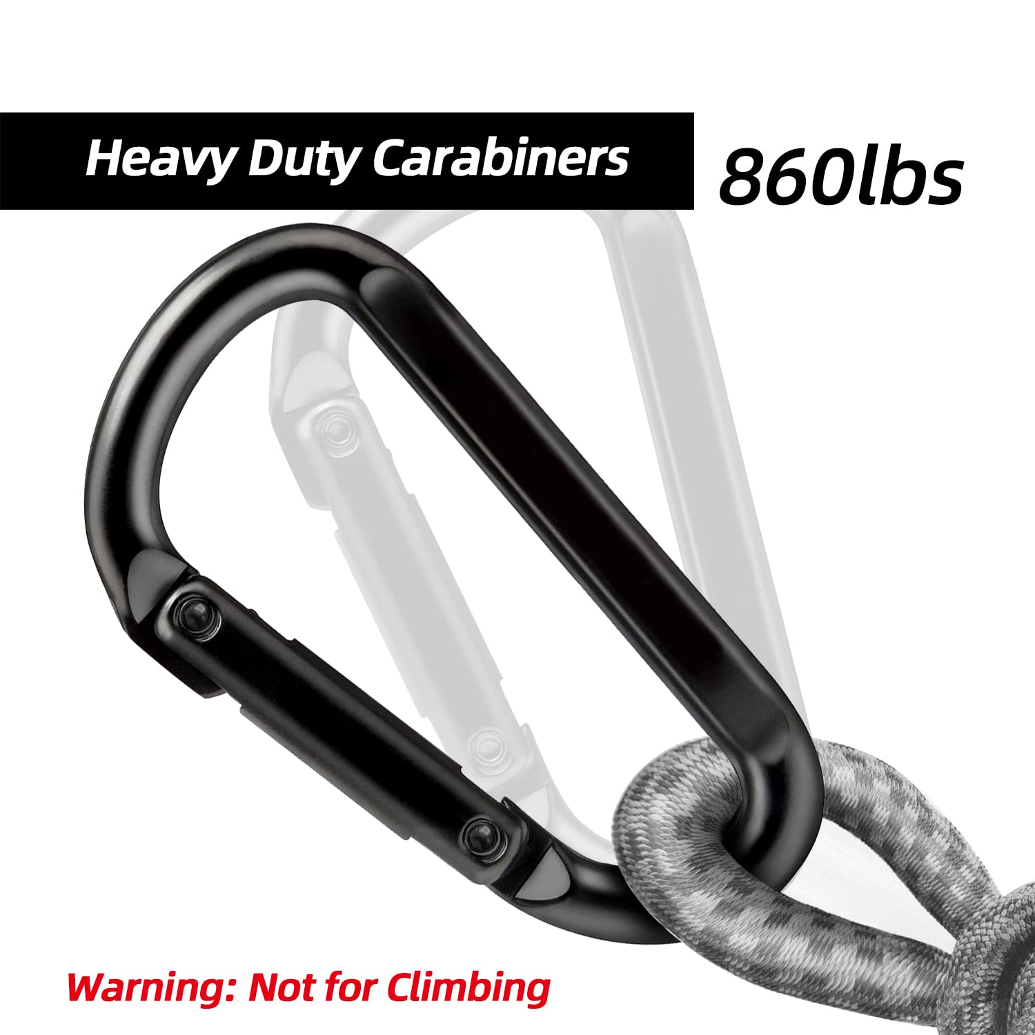 EZYA Carabiner Clip, 860lbs, 3 Heavy Duty Carabiner, D Ring Hooks - Keychains, Camping, Hiking Accessories, Caribiniers for Dog Leash, Hammocks, Yoga Swing, Gym etc, Black