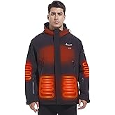 Eoyekli Heated Jacket, 12V 20000mAh Battery, Waterproof Outdoor Rain Jacket with Hood