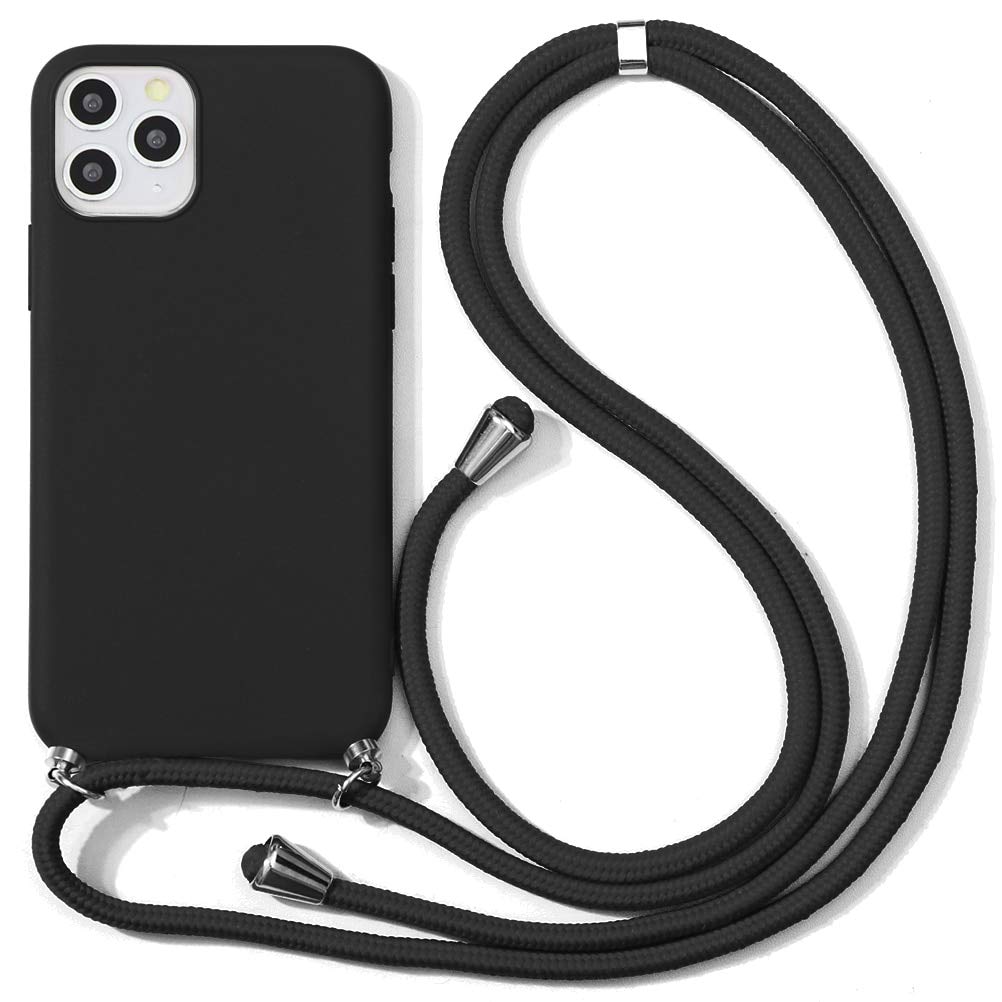 ZhuoFan for iPhone 11 Pro Case,Silicone Stylish Cord Strap rope Shell TPU Shockproof Bumper Shockproof Phone Cases Lanyard Cover for Apple iPhone 11 Pro 5.8 Inch-Black