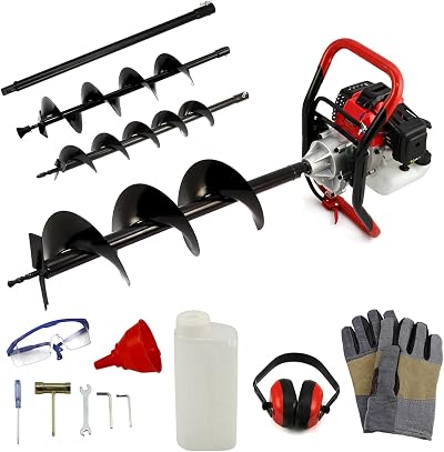 T-Mech 52cc Petrol Post Hole Digger 3HP Garden Auger, 1.2 LTR