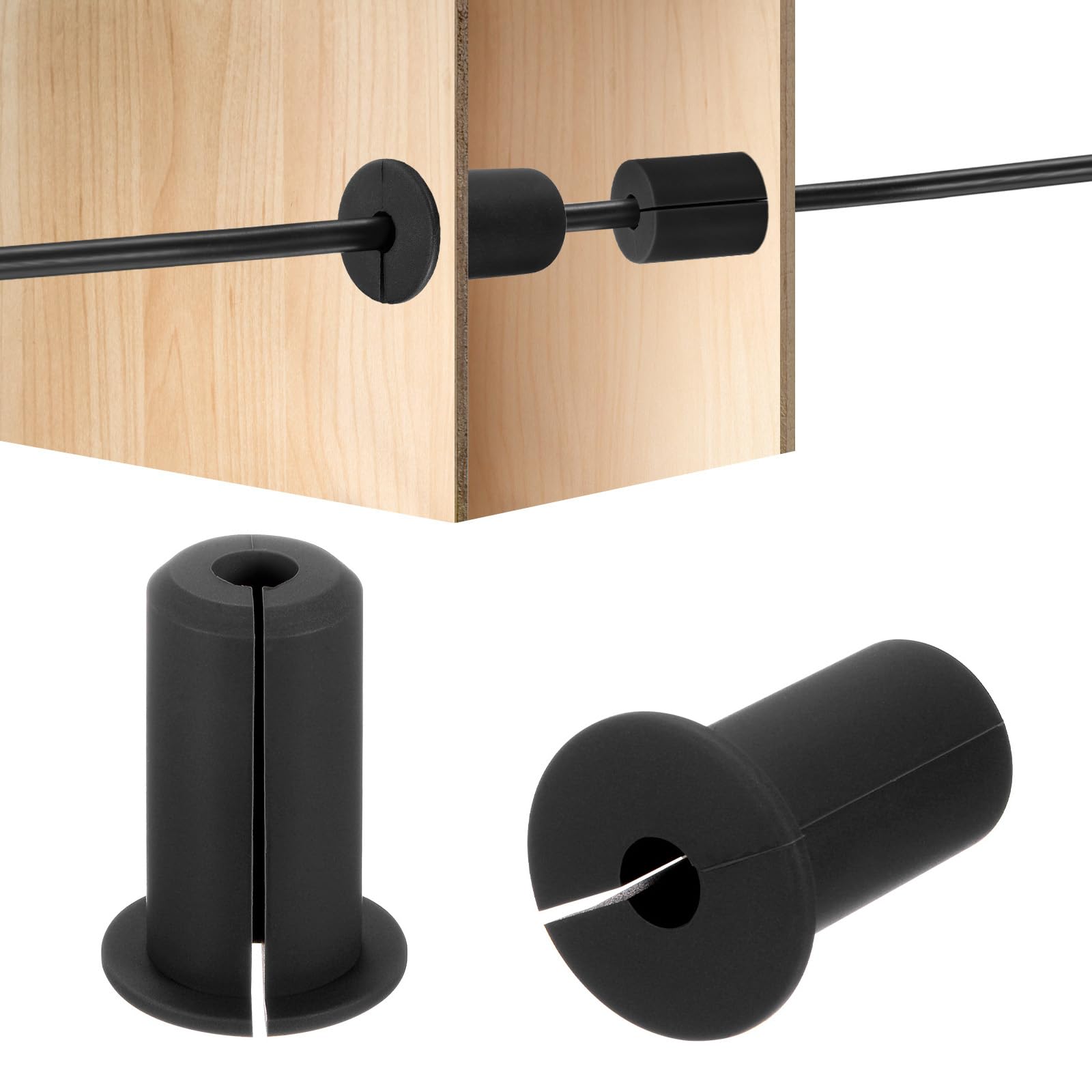 HiPicco 2Pcs Wall Grommets for Cables 3/4-Inch Silicone Cable Wall Bushing Feed Through Cable Routing Kit Accessories Wall Cable Pass Through for Ethernet with 7mm Hole, Black