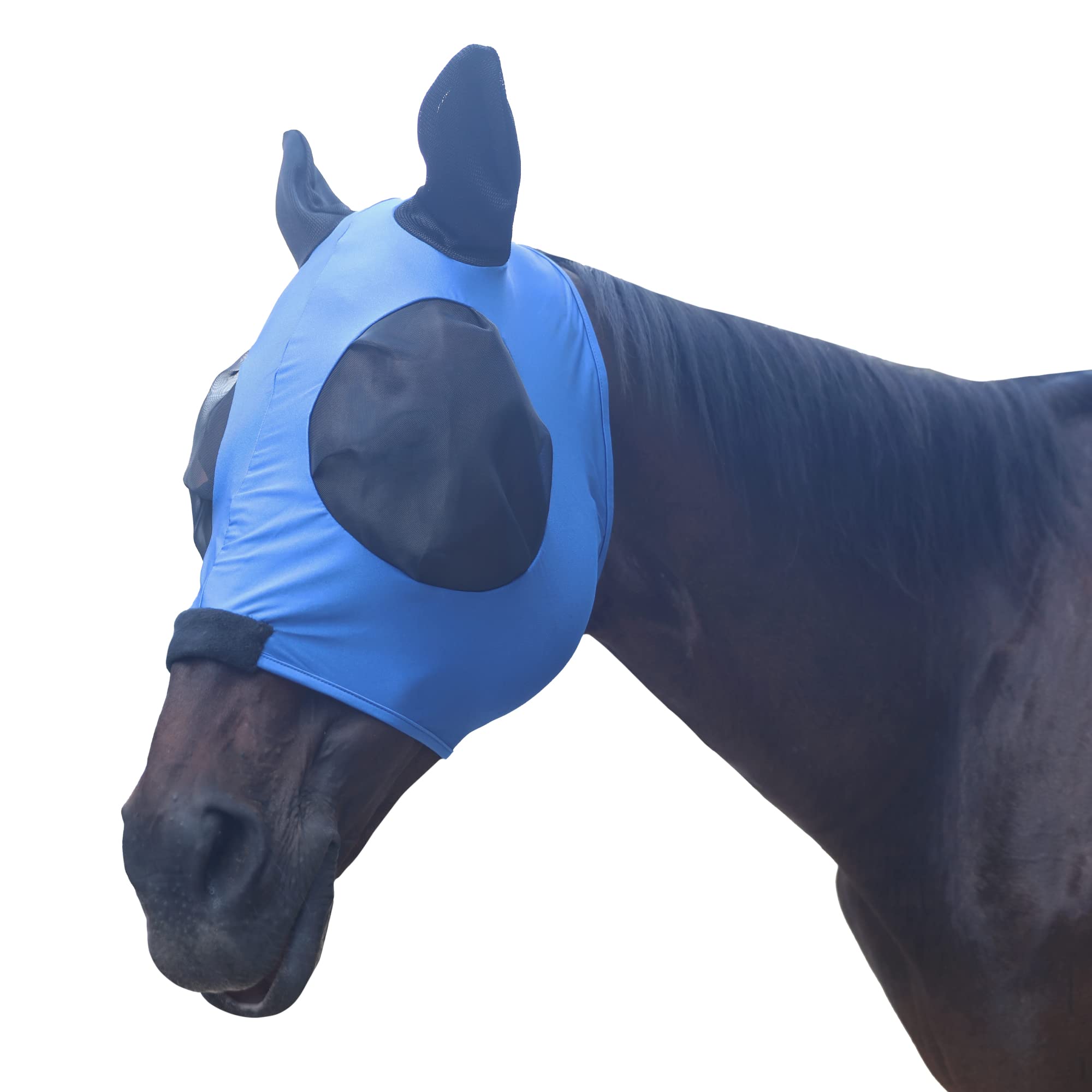Leberna Horse Mesh Fly Mask with Ears, Soft Lycra Mesh Mask Anti-UV with Ears Cob Blue
