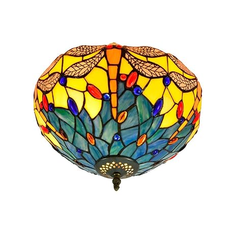 Amazon Com Tiffany Style Orange Dragonfly Ceiling Light Vintage