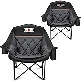 Overmont Oversized XL Camping Chair for Adults - 400lbs Support Heavy-Duty Padded Folding Chair with Side Pocket Cup Holder Cooling Bag for Outdoor Sports Garden Beach Fishing Lawn Black 2pcs