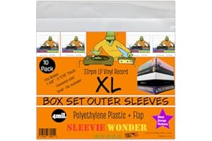 SLEEVIE WONDER XL Box Set Sleeves (10) + Flap 4mil Thick Strong USA Polyethylene Plastic for 33rpm LP Vinyl Record Album Boxset (+1 Free Dj Sticker)