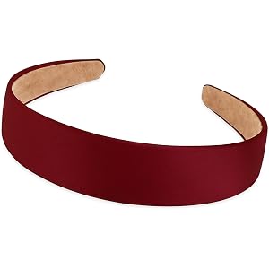 Satin Burgundy Headband for Women Girls, 1 Pcs 1.2 Inch Wide Anti-slip Ribbon Hair Bands Fashion Plain Hard Headband for Make
