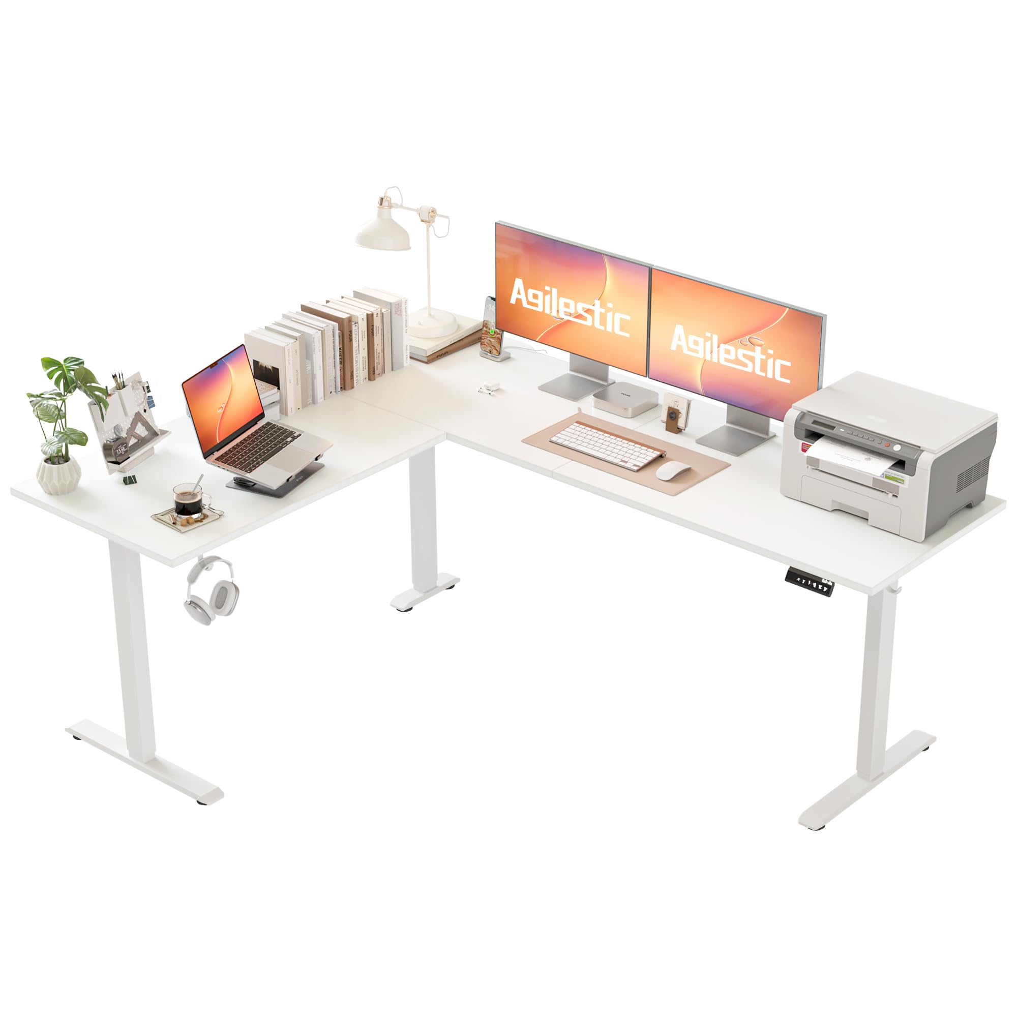 Photo 1 of Agilestic L-Shaped Standing Desk Adjustable Height, Electric Corner Standing Desk, Sit Stand Up, 75x61 inch Sit Stand Computer Table, White