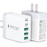 USB C Charger Block, [2-Pack] 50W 5-Port USB C Wall Charger Type C Fast Charging Blocks Cube, Multiple Ports PD Power Adapter QC Wall Plug for iPhone 17 16 15 14 13 Pro Max Galaxy Tablet
