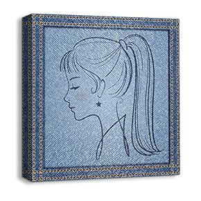 Canvas Wall Art Beautiful Jeans Fabric Feature Painting Artwork for Home Prints Framed - 12x12 inches