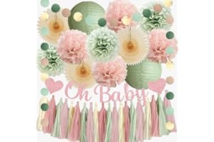 FETETIJD Sage Green and Blush Pink Baby Shower Decorations Oh Baby Shower Decorations for Girl Dusty Rose and Sage Green Beige Boho Pastel Dusty Pink Party Decorations with Cream Tassel Garland