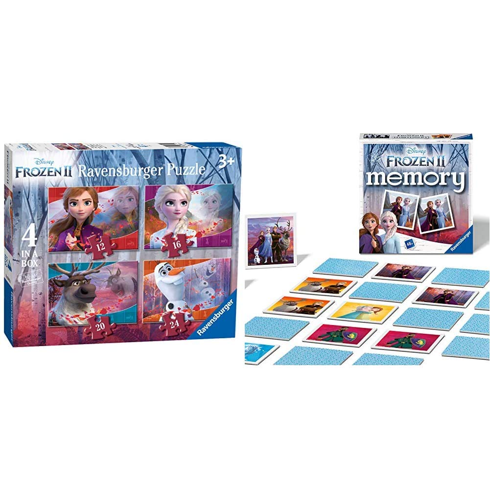 Ravensburger Disney Frozen 2 - 4 in Box (12, 16, 20, 24 Pieces) Jigsaw Puzzles for Kids Age 3 Years Up & Disney Frozen 2 Mini Memory Matching Picture Snap Pairs Game For Kids Age 3 Years and Up