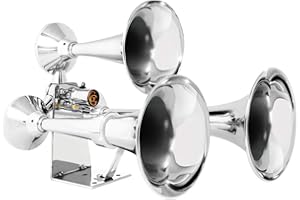 GG Grand General 69991 Chrome Heavy Duty 12/24V Train Horn with Triple Brass Trumpet for Superior Sound