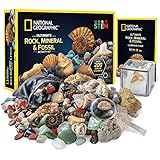 NATIONAL GEOGRAPHIC Rocks & Fossils Kit â€“ 200 Piece Set Includes Geodes, Real Fossils, Rose Quartz, Jasper, Aventurine, & Many More Rocks, Crystals & Gemstones, Multicolor