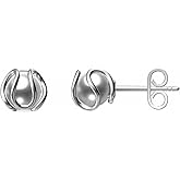925 Sterling Silver Wavy Caged Pearl Stud Earrings I Elegant Minimalist Jewelry for Women