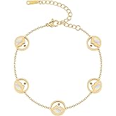 LANJU 18K Gold Plated Clover Lucky Bracelet for Women White Flower Four Leaf inspirational Bracelets Trendy Jewelry Gifts for Women