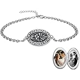 MEIDERBO Birth Flower Photo Locket Bracelet 925 Sterling Silver 12 Month Locket Bracelet with Picture Birth Flower Photo Jewelry Gifts for Women Mother Mom Daughter