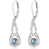Celtic Earrings for Women 925 Sterling Silver Round Shaped Larimar/Labradorite/Turquoise/Moonstone Dangle Earrings Celtic Jewelry Gifts for Mom Wife