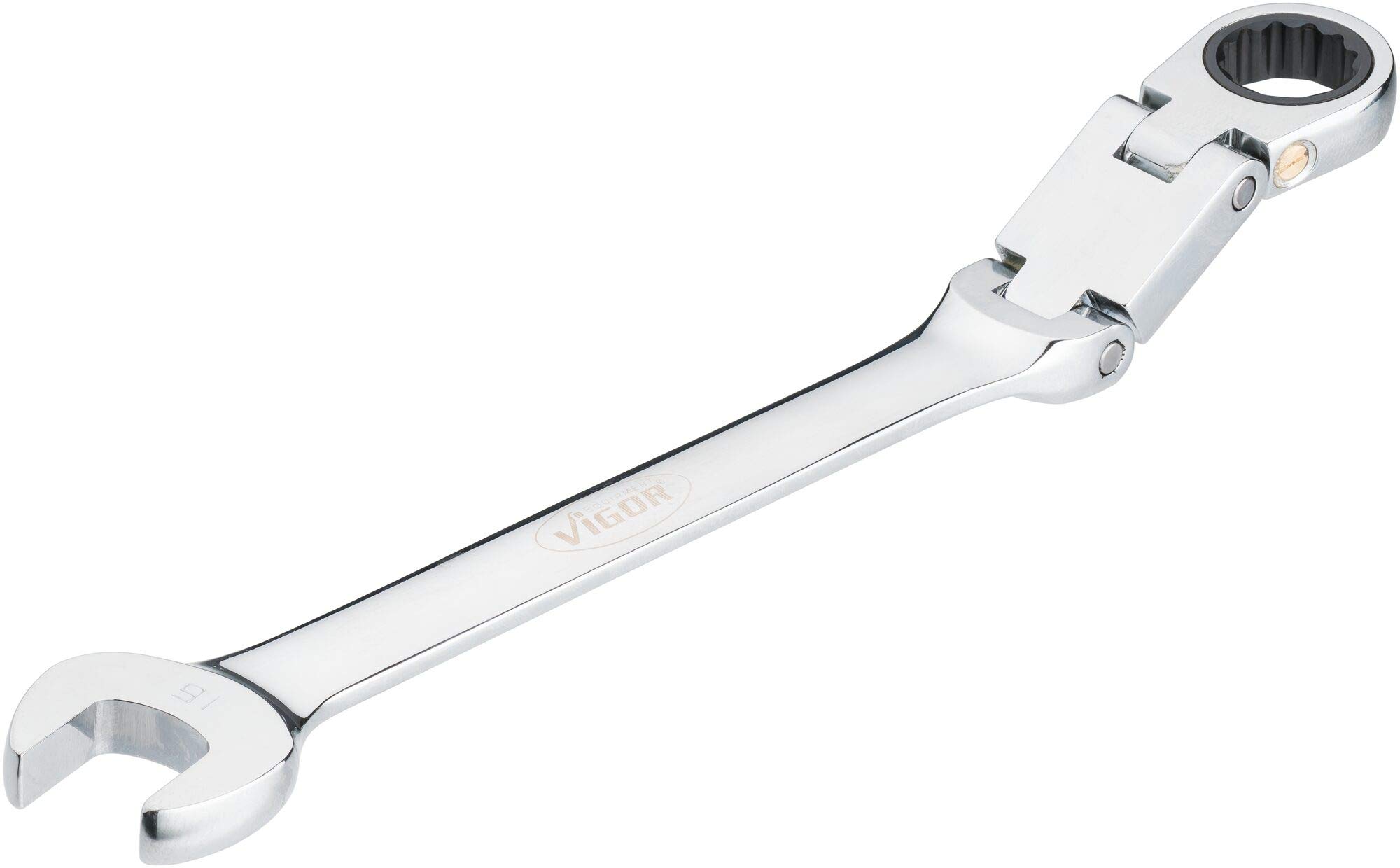 Vigor V6752-16 Ratchet Ring Spanner Double Joint with Fine Toothed Ratchet Mechanism on The Ring Side Silver