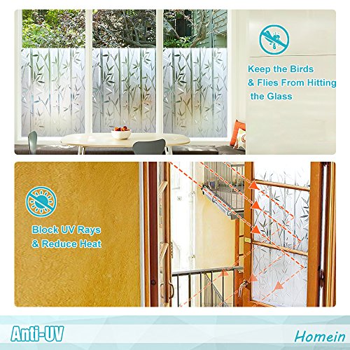 Homein Window Film Privacy, 3D Crystal Clear Bamboo Decorative Stained