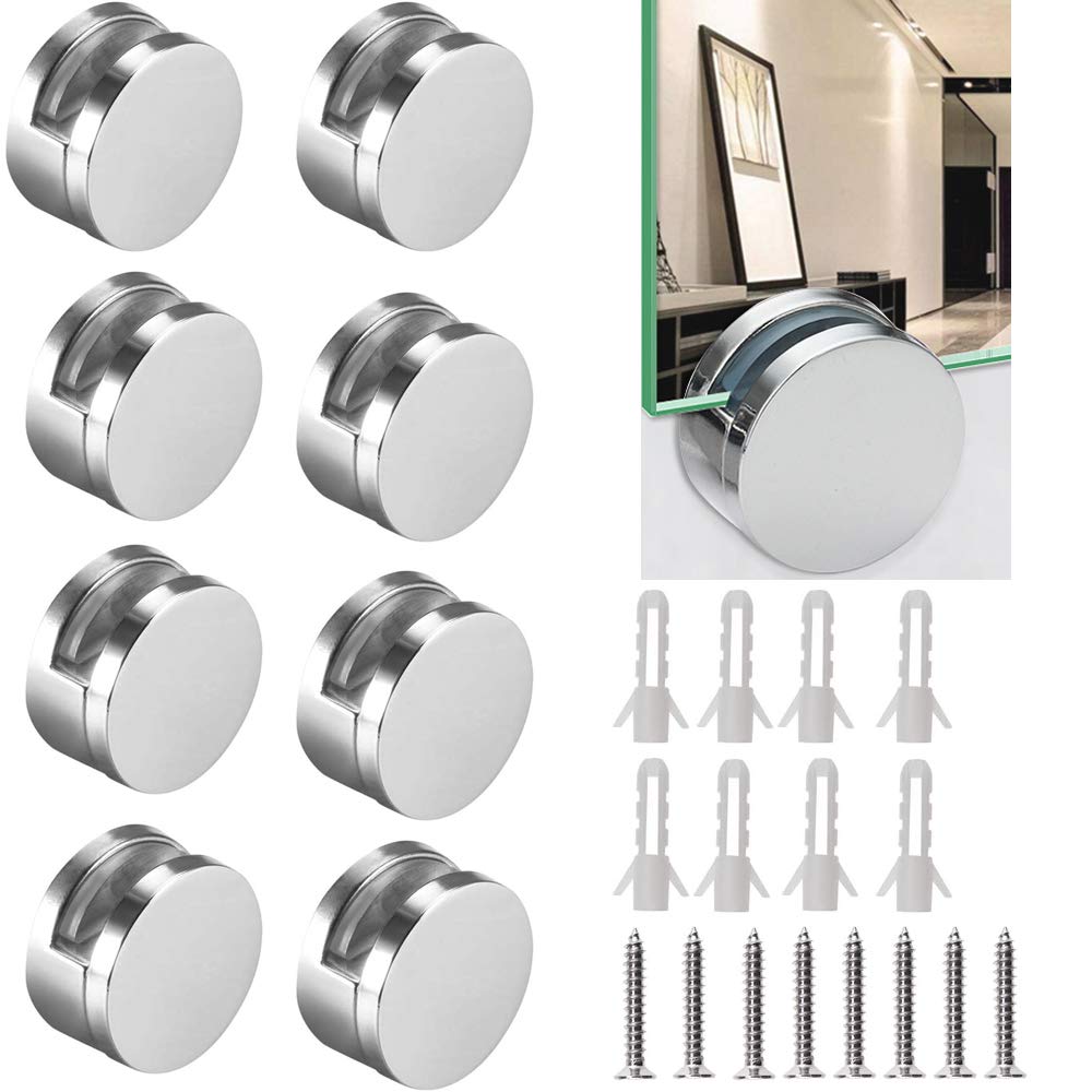 Onous 8Pcs Mirror Clip Glass Clamp Holder Wall Hanging Zinc Alloy Round Glass Clip Bracket Fixing Kit Hardware for Fixing Bathroom Glass Mirror, Hanging Pictures, Paintings etc