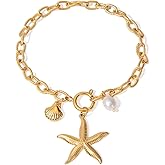 MUYAN Starfish Seashell Chain Bracelet for Women Trendy Beach Charm Bracelet Summer Jewelry